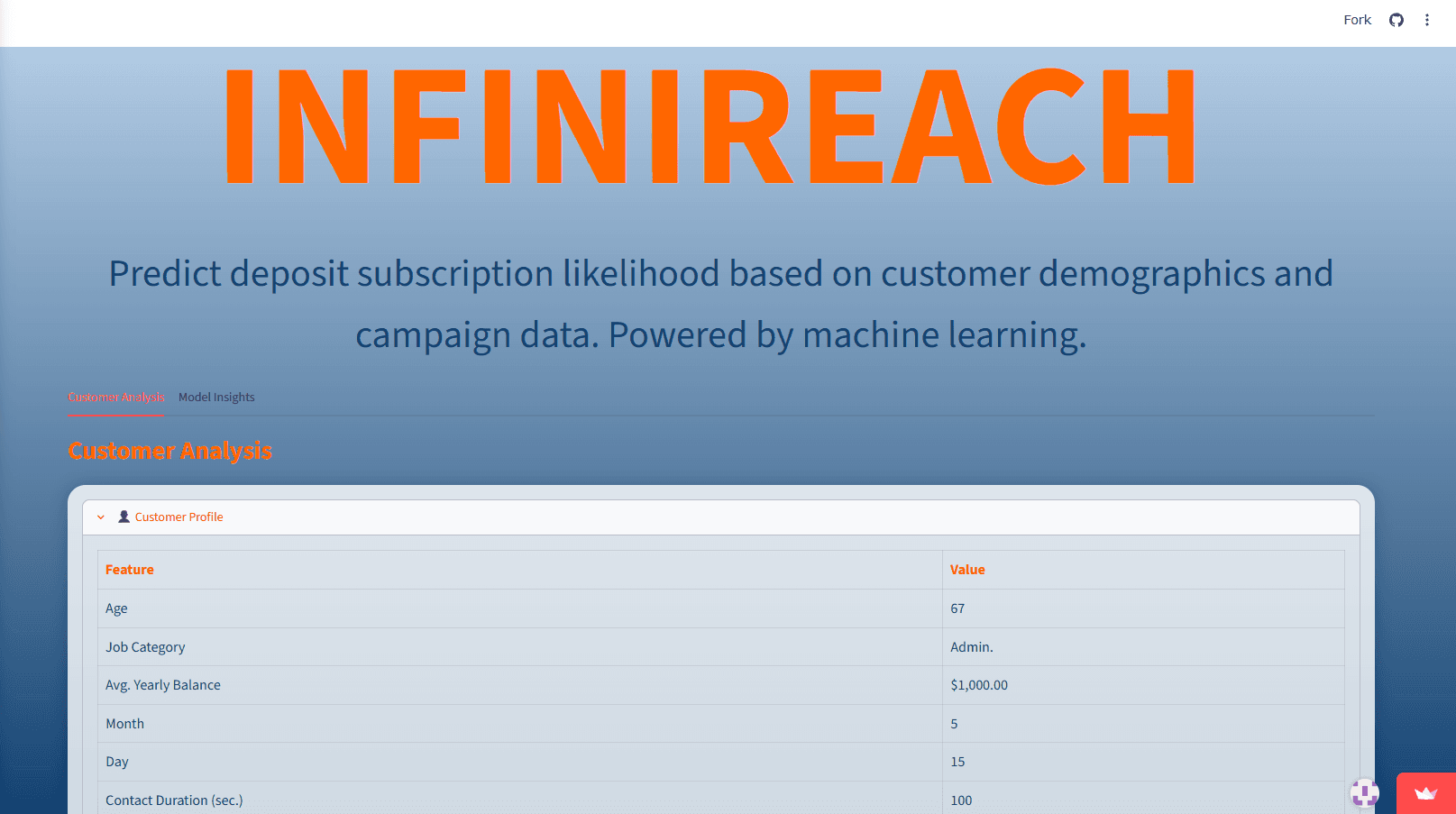 Screenshot of infinireach